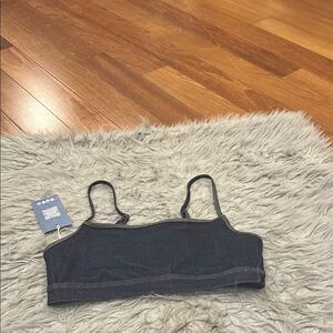 NWT aerie scoop denim colored swimsuit top size medium‎
